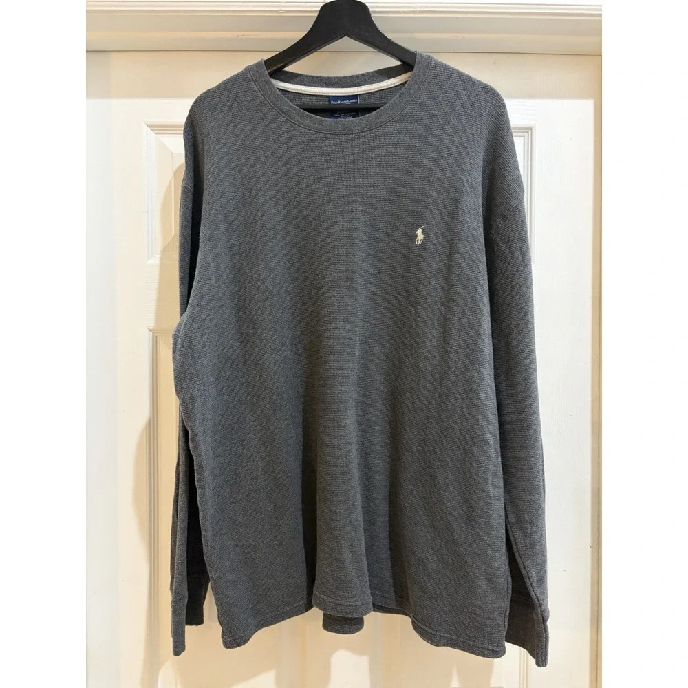 Polo Ralph Lauren Men's Gray Waffle Knit Long Sleeve Thermal Sleepwear Shirt
